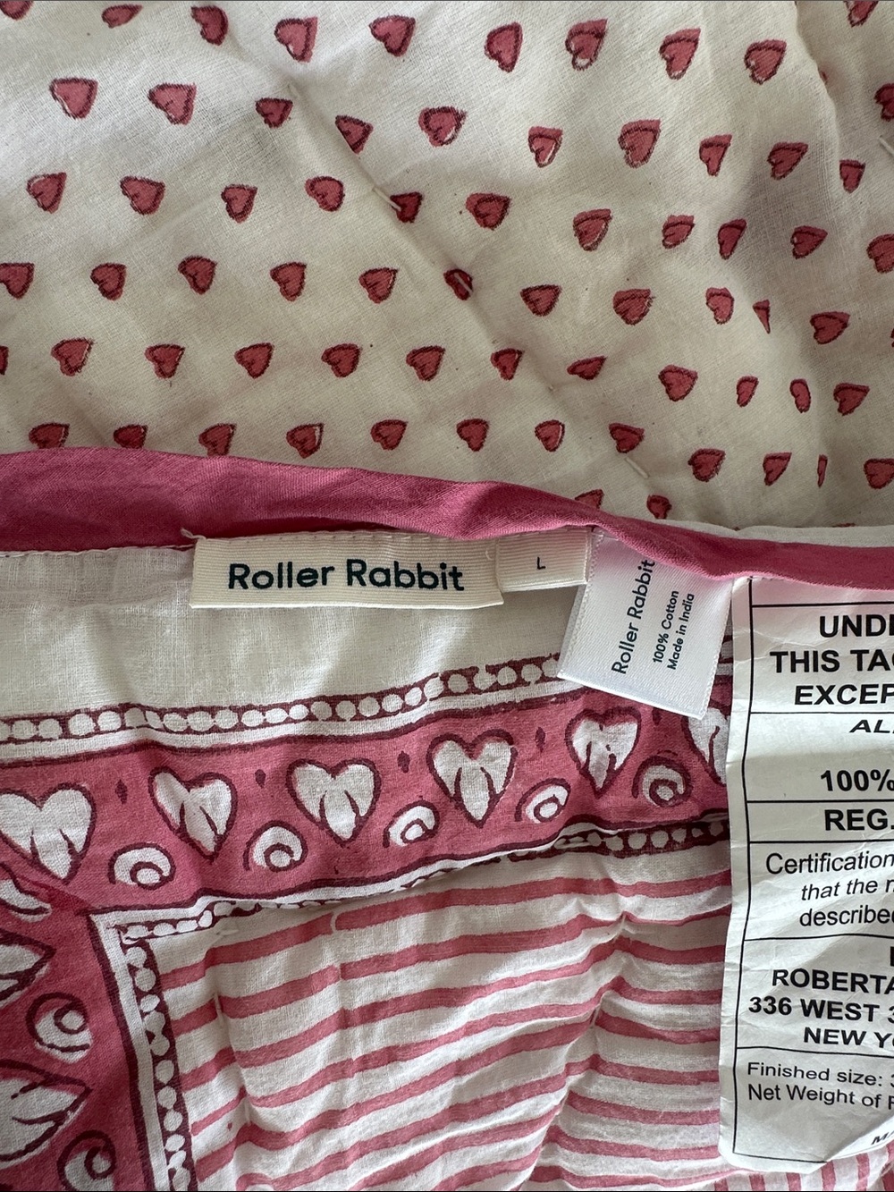 Roller Rabbit Throw in Pink/White Heart Stripe Pattern